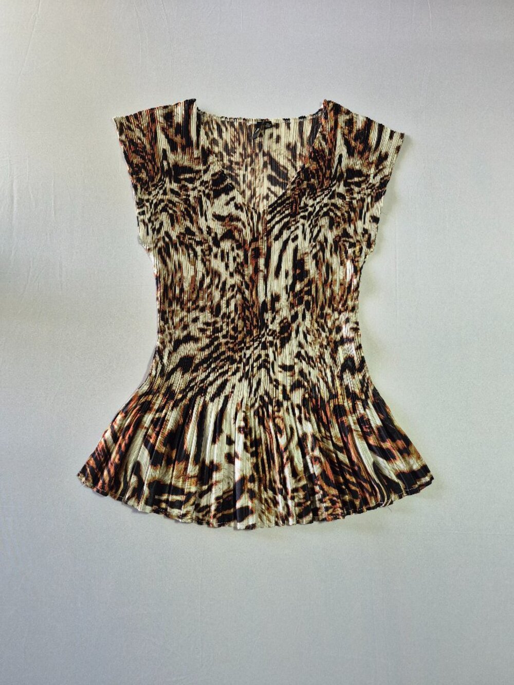Milano Pleated Abstract Print Sleeveless Plisse Blouse Size XL Y2K